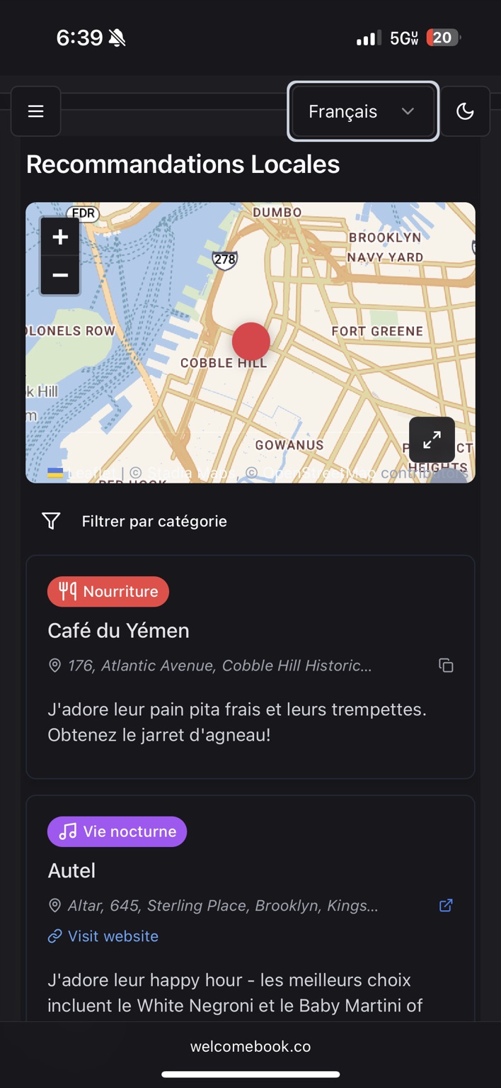 Local recommendations translated into French on a phone