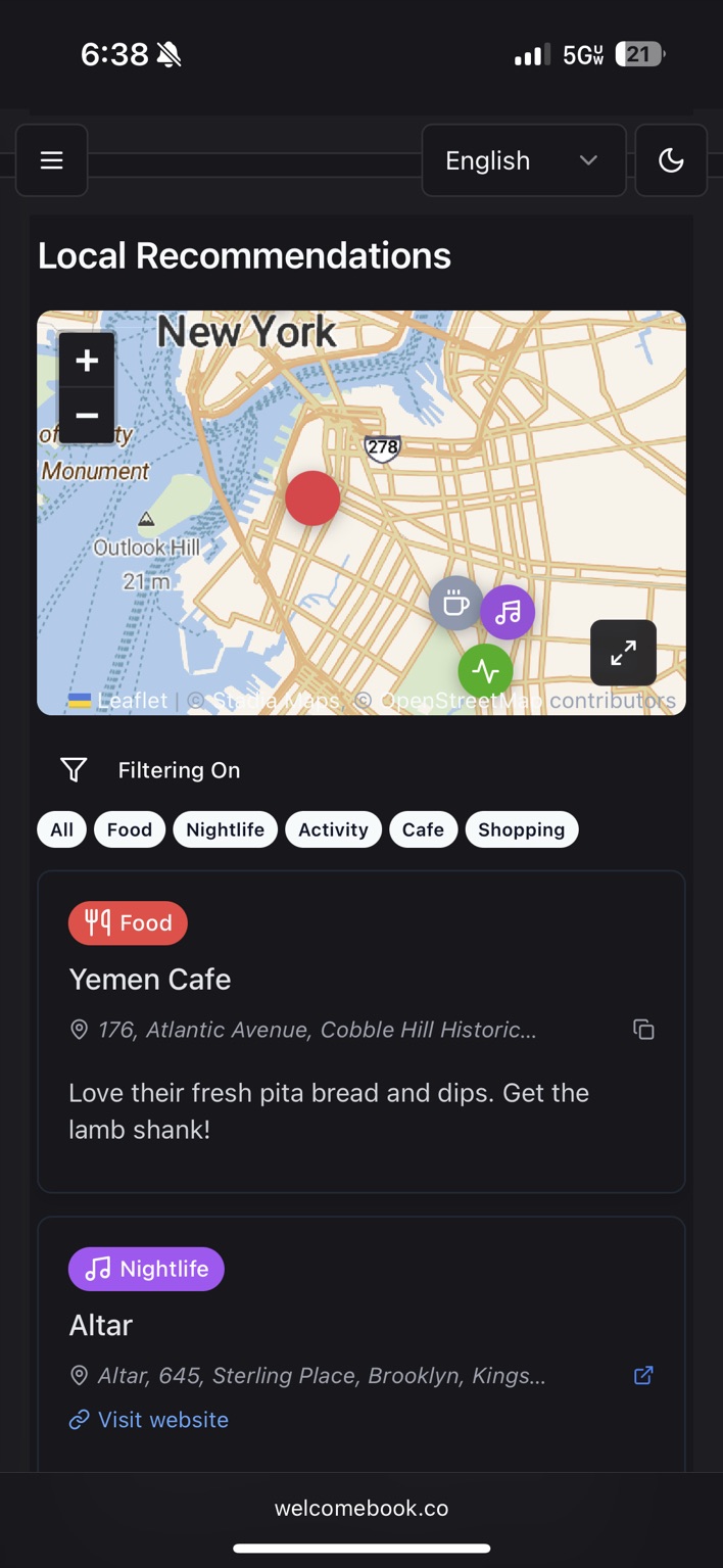Local recommendations and an interactive map in a mobile welcomebook