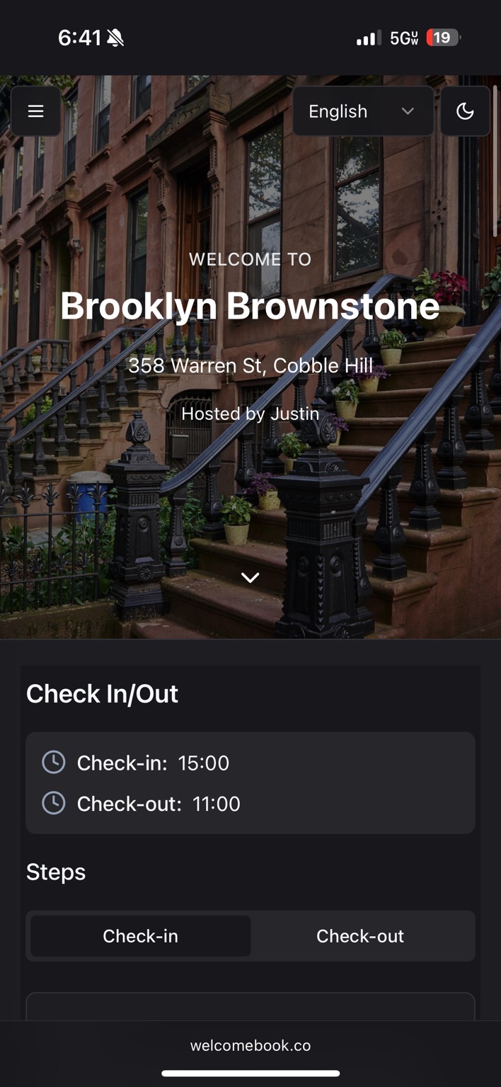 Brooklyn Brownstone welcomebook open on a phone browser